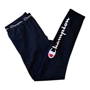 Champion Leggings  Black With Champion Logo And‎ Script On Leg  Size Large